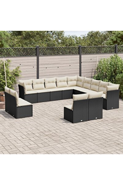 vidaxl Set mobilier de gradina cu perne, 13 piese, negru, poliratan
