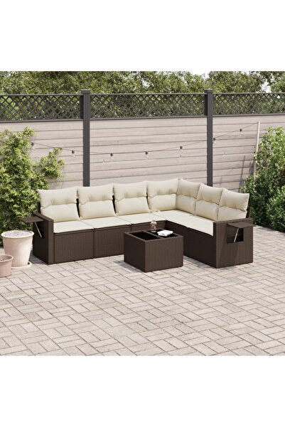 vidaxl Set canapele de gradina cu perne, 7 piese, maro, poliratan