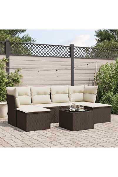 vidaxl Garden sofa set with cushions, 7 pieces, brown, polyrattan