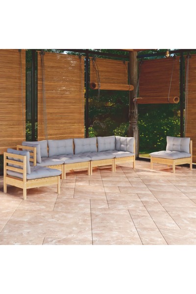 vidaxl Set mobilier gradina cu perne gri, 6 piese, lemn de pin