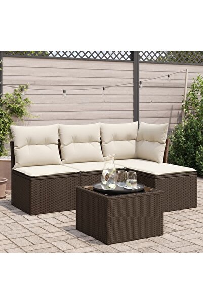 vidaxl Set canapele de gradina cu perne, 5 piese, maro, poliratan