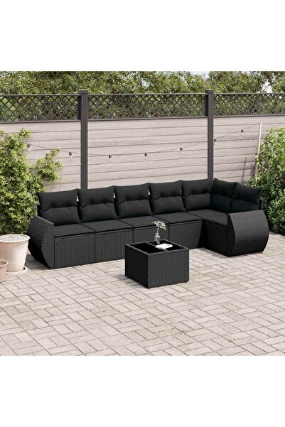 vidaxl Set canapele de gradina cu perne, 7 piese, negru, poliratan