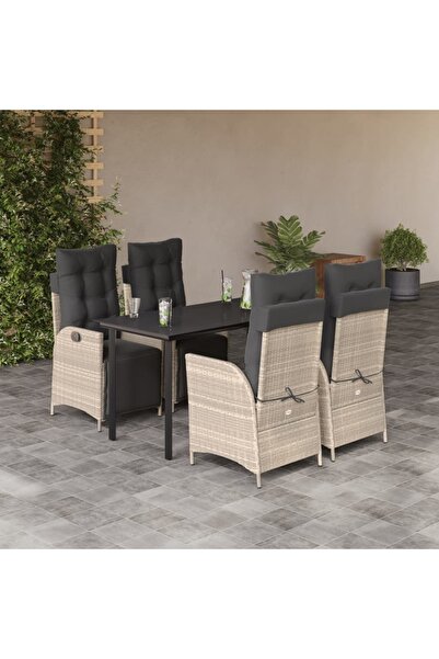 vidaxl Set mobilier de gradina cu perne, 5 piese gri deschis poliratan