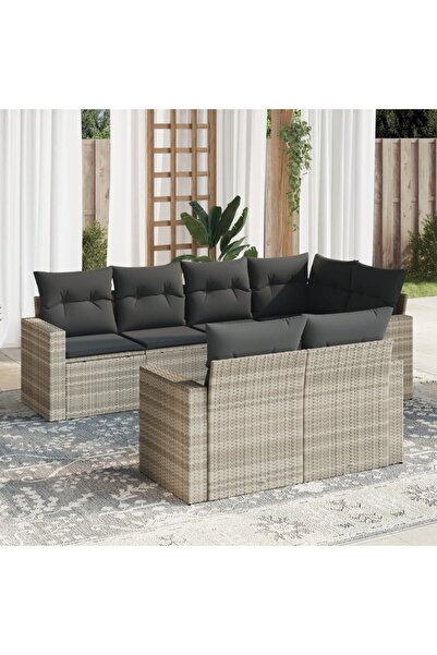 vidaxl Set canapele de gradina cu perne, 7piese gri deschis poliratan