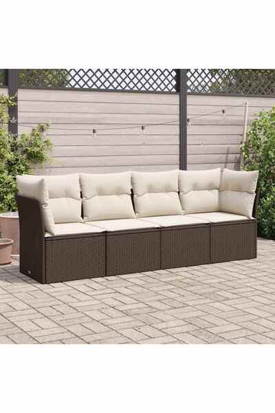 vidaxl Garden sofa set, 4 pieces, with cushions, brown polyrattan