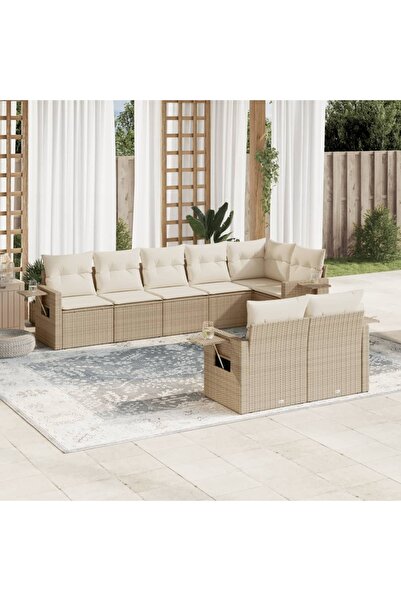 vidaxl Set canapele de gradina, 8 piese, cu perne, bej, poliratan