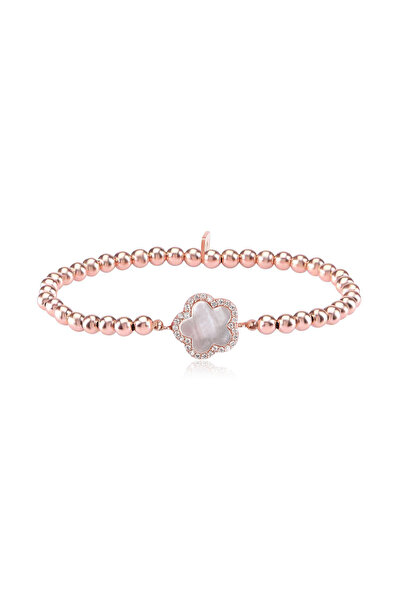 Emiliano Jewellery Zirkon Taşlı Rose Altın Kaplama Gümüş Top Taşlı Yonca Stre...