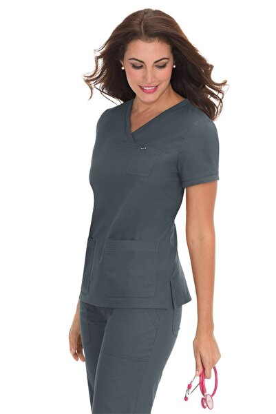 KOI Happiness Nicole Women's Medical Scrub Top, Charcoal Gray (Model 247)