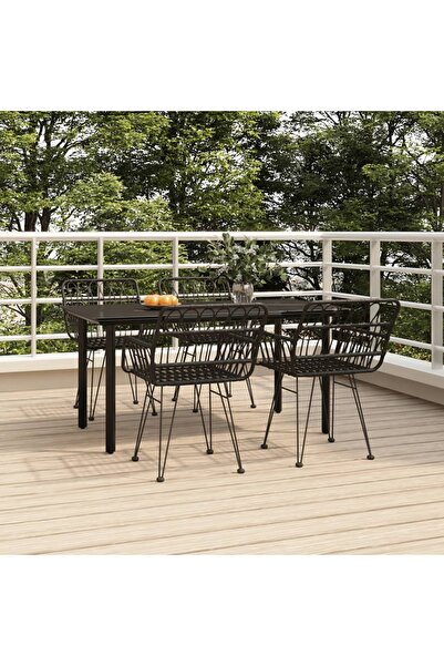 vidaxl Garden furniture set, 5 pieces, black, polyrattan