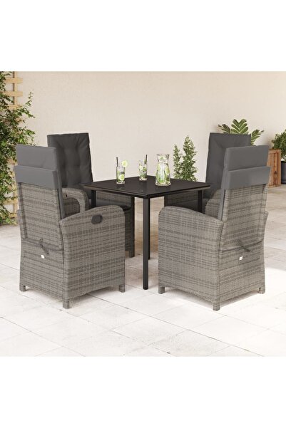 vidaxl Set mobilier de gradina cu perne, 5 piese, gri, poliratan
