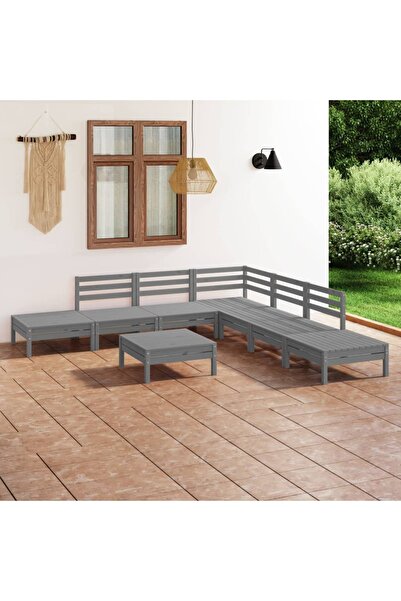 vidaxl Set mobilier de gradina, 8 piese, gri, lemn masiv de pin
