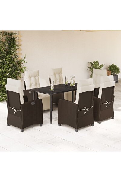 vidaxl Garden furniture set with cushions, 7 pieces, brown, polyrattan