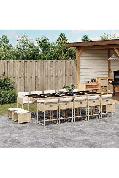 vidaxl Garden furniture set with cushions, 15 pieces, beige, polyrattan