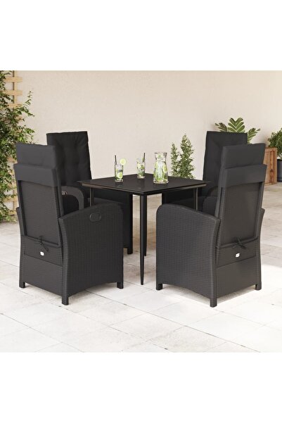 vidaxl Set mobilier de gradina cu perne, 5 piese, negru, poliratan