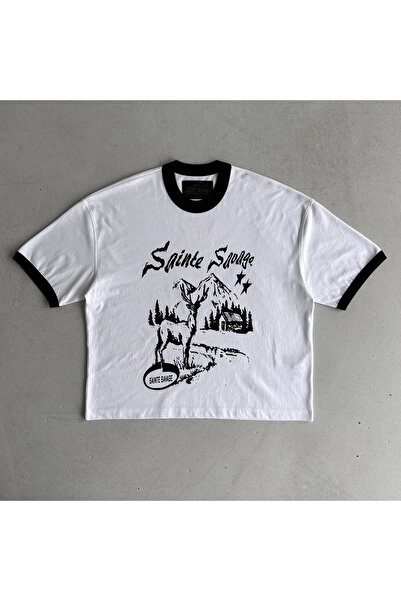 Sainte Savage Unisex Beyaz Ön Baskılı Pamuklu T-Shirt High Valley