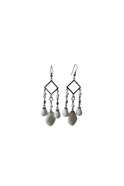 925 Rhodium-plated Sterling Silver Earrings with White Agates