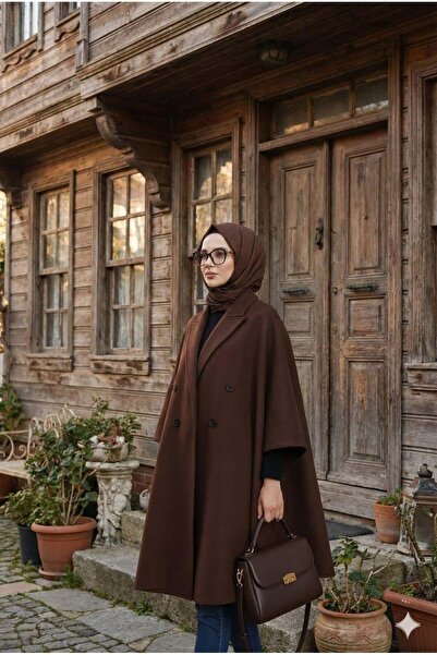 Reyyan Tasarım ŞEHNAZ Geniş Kollu Kaşe Panço – Kruvaze Yaka, Düğmeli, Oversiz...