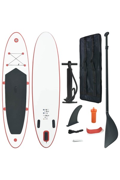 vidaxl Set placÄƒ SUP, placÄƒ SUP surfing, roÈ™u È™i alb, gonflabil