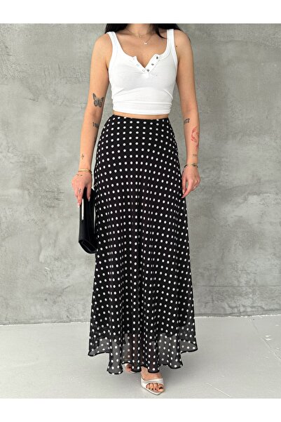 TheyYou Women's Polka Dot Chiffon Long Skirt with Lining That Doesn'T Show Un...