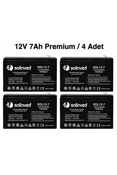 SOLİNVED 12V 7Ah Premium Kuru Tip Akü (4 Adet)