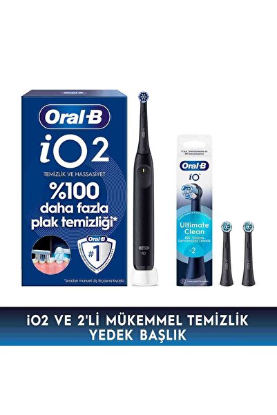 Oral-B iO2 Siyah Elektrikli/Şarjlı Diş Fırçası 2 Yedek Başlıklı Hassasiyet Seti