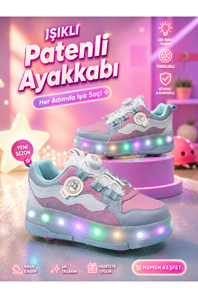Casabony CS Pembe Işıklı Patenli Tekerlekli Kız Çocuk Ayakkabı