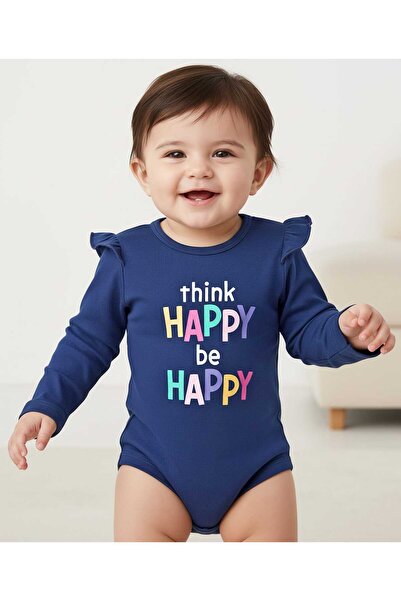 Babyhug 100% Cotton Knit Full Sleeves Onesie With Text Print - Navy Blue