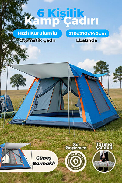 auhma Outdoor AC6636 6 Kişilik Otomatik Kamp Çadırı Mavi 210x210x140 cm | Su ...