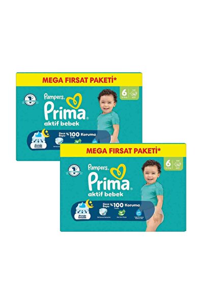 Prima Aktif Bebek 6 Numara 102 adet Bebek Bezi Aylık Fırsat Paketi x2