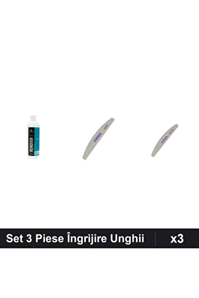Makeup Set 3 Piese Îngrijire Unghii EMMA, Remover 500ml, Pile Granulație 100/...