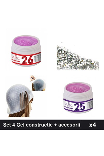 Makeup Set 4 Gel Constructie UV LED FSM 15g, Strasuri Swarovski Argintiu, Cas...