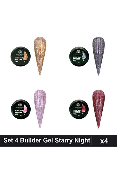 Makeup Set 4 Builder Gel Starry Night 15g, Nuanțe 02 04 06 07, Construcție Un...