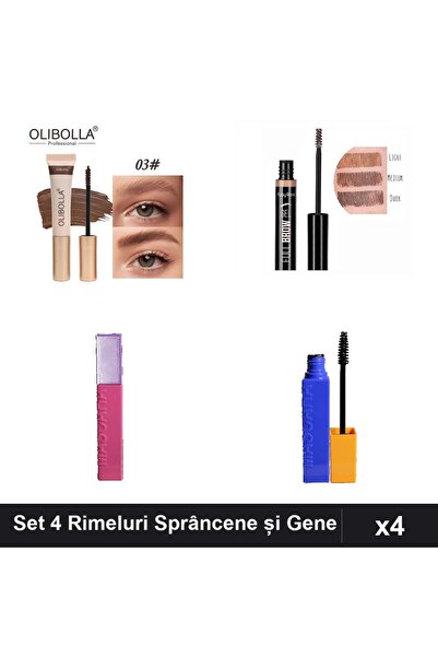 Makeup Set 4 Rimeluri Sprâncene și Gene Olibolla Ruby Rose Ushas, Negru Aubur...