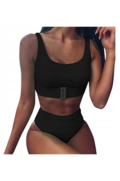 SNM Women's swimsuit, SNM, two-piece bikini, high waist, black, 40-42 EU