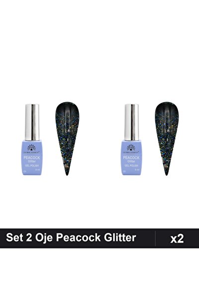 Makeup Set 2 Oje Semipermanente Peacock Glitter 8ml, Nuanta 09, Manichiura UV...