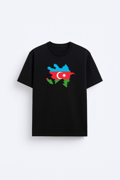 AYDESİGN Μπλουζάκι με στάμπα τουρκικής σημαίας Αζερμπαϊτζάν, από 100% βαμβακε...
