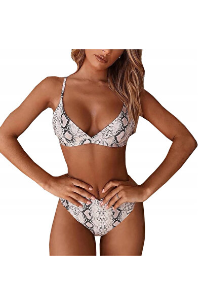 SNM Women's bikini, SNM, 38, white, high waist, animal print, triangle cups, ...