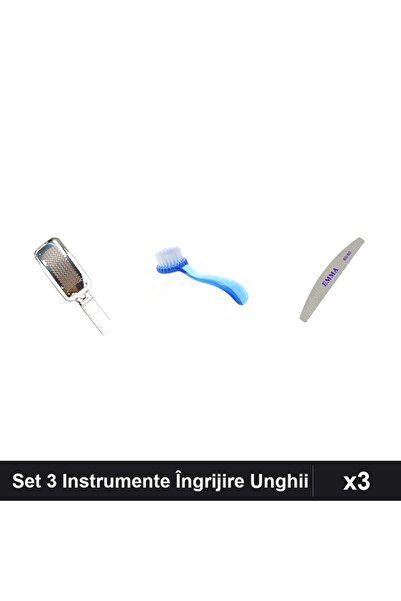 Makeup Set 3 Instrumente Îngrijire Unghii - Răzătoare Calcaie, Perie Deprafui...