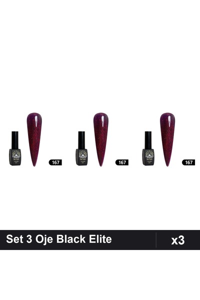 Makeup Set 3 Oje Semipermanente Black Elite 8ml, Global Fashion, Manichiură U...