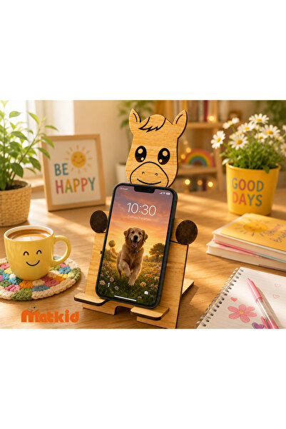 matkid Cute Wooden Phone Stand and Tablet Holder – 22 cm Organic Wood Desktop...