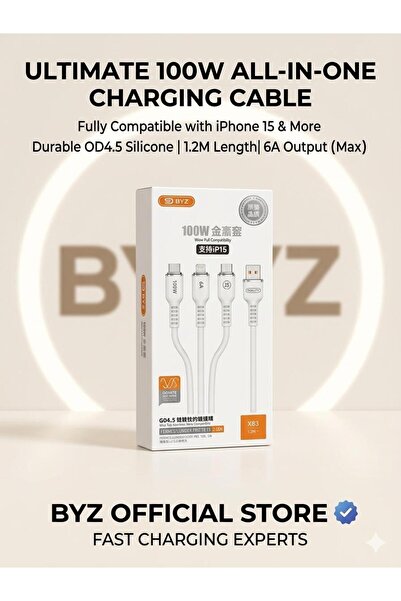 BYZ كابل شحن سريع X83 100W الكل في واحد - كابل متعدد الاستخدامات من USB إلى T...