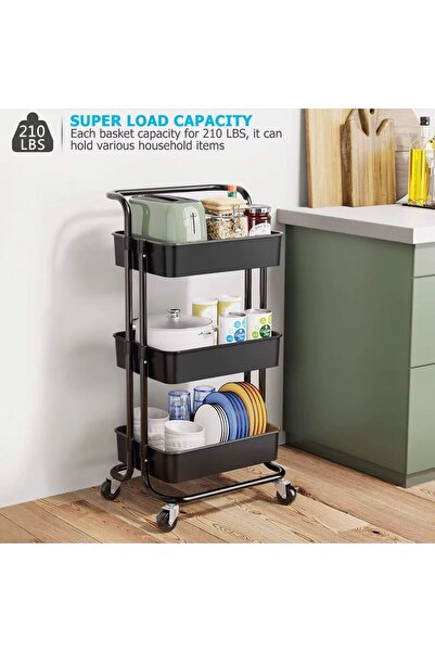 MOSTAFA 3-Tier Multi-Purpose Metal Organizer Trolley with Wheels for Office, ...