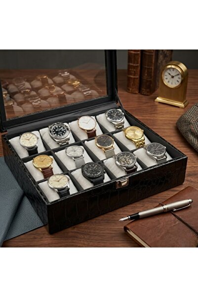 STAND MARKET 12-Piece Watch Box Patent Leather Black