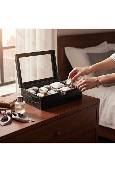 STAND MARKET Watch Box for 6 Watches, Patent Leather, Black