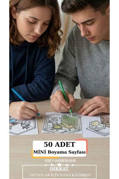 Esey Dizayn Tiny Room 50 Adet MİNİ Boyama Sayfası – Yetişkinler ve Gençler İç...