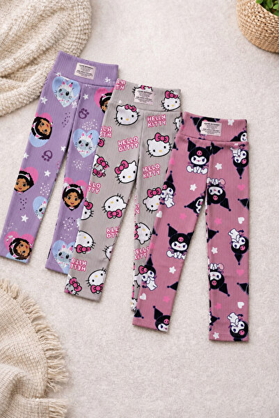 Aselin Kids Set de 3 colanți cu imprimeu cu personaje din desene animate pent...