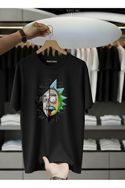 İnazuma Outdoors Tricou negru unisex oversize din bumbac imprimat, cu gât cre...