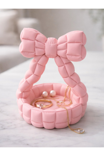 Lunera Accessories صينية مجوهرات مبطنة بتصميم فيونكة - منظم مجوهرات وإكسسوارا...