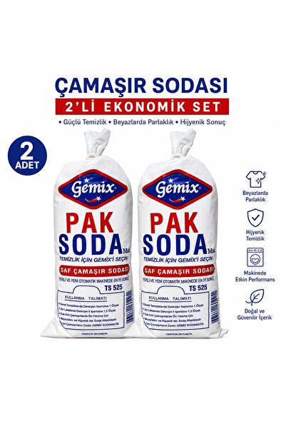 GEMİX Pak Soda Matik Saf Çamaşır Sodası 2’li Ekonomik Set Güçlü Hijyenik Temi...