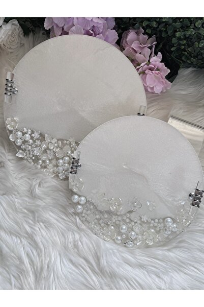 RESİNARTSHOP Epoksi Tepsi İncili | Sedefli Damat+Nişan Tepsisi (2parça)